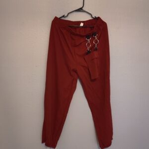 Red Jogger Pants with Chain Detail
